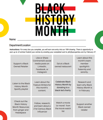 Black History Month Bingo Card Example