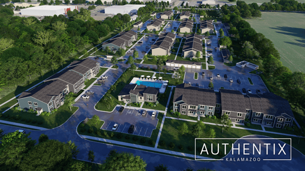 Aerial shot of Authentix Kalamazoo apartment community